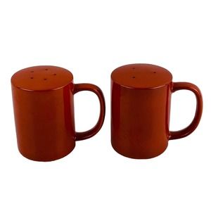 Vintage Otagiri Salt & Pepper Shaker Set Burnt Orange 4" Stoneware OMC Japan‎